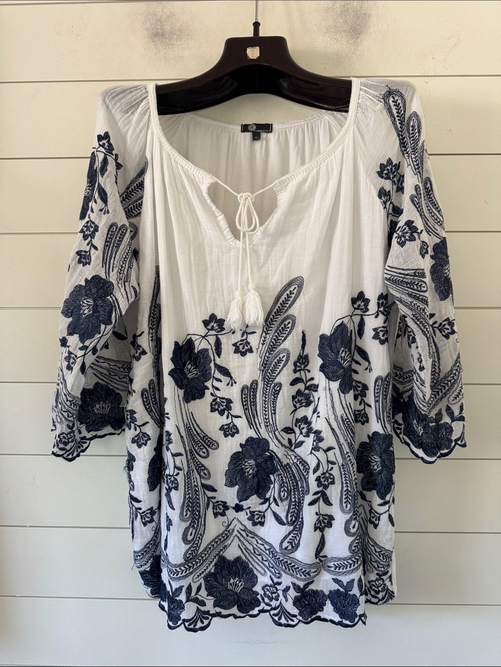 Peasant Blouse Made in Italy Gathered Top Brand “M” Embroidery